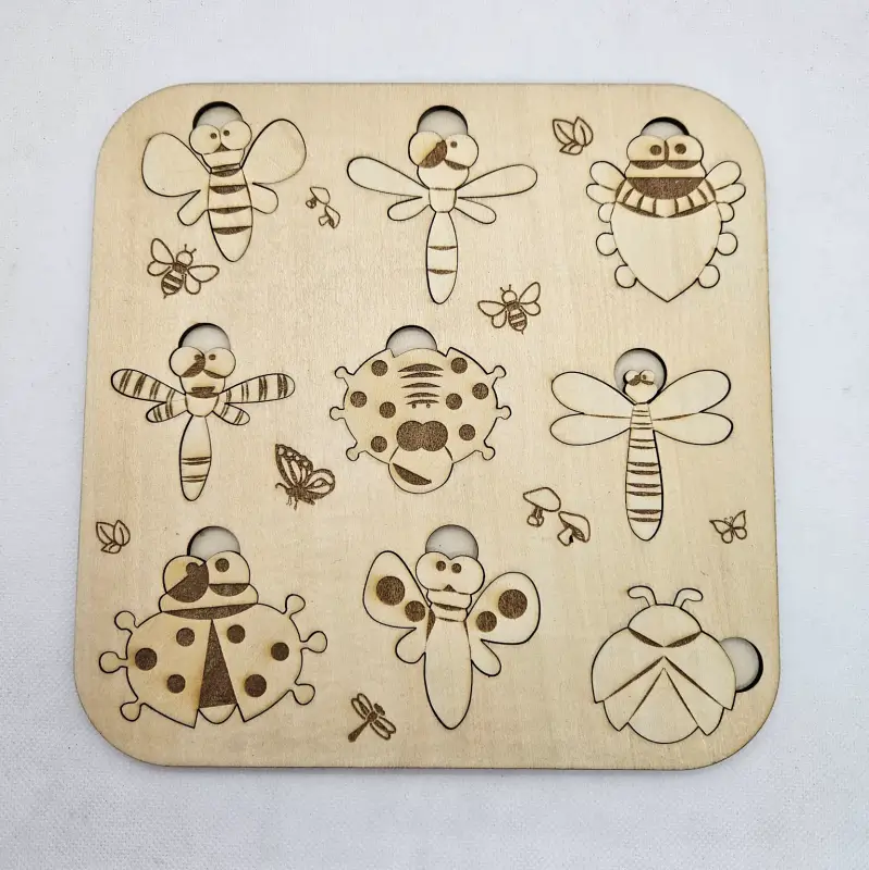Puzzle ludique en bois découpé et gravé au laser insectes volants
